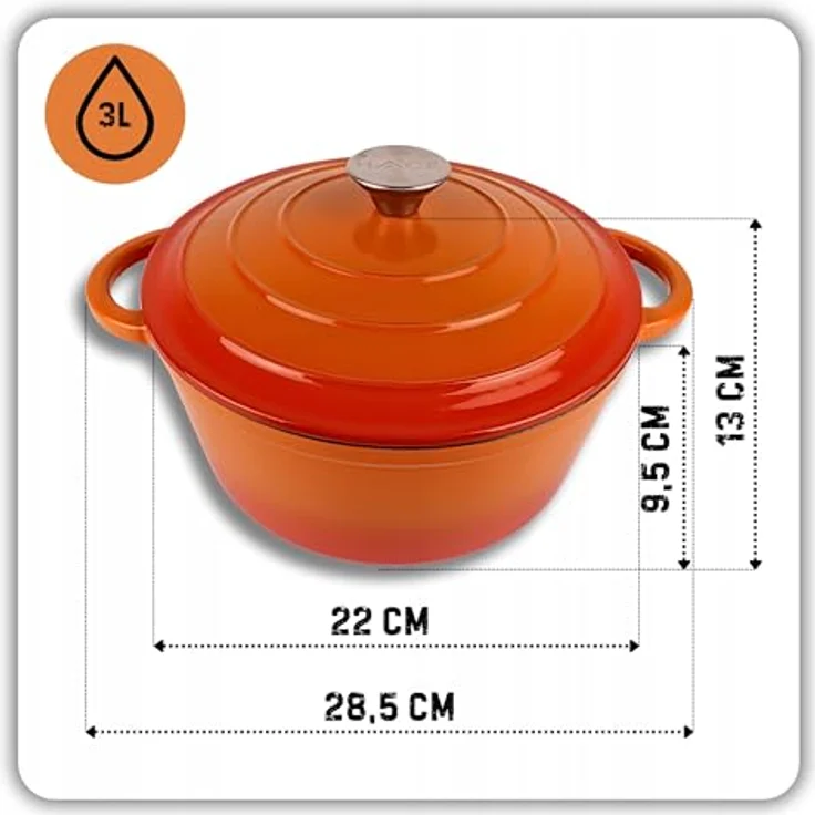 Torvon Bräter Gusseisen-Topf emailliert, 22 cm, orange – Bild 4