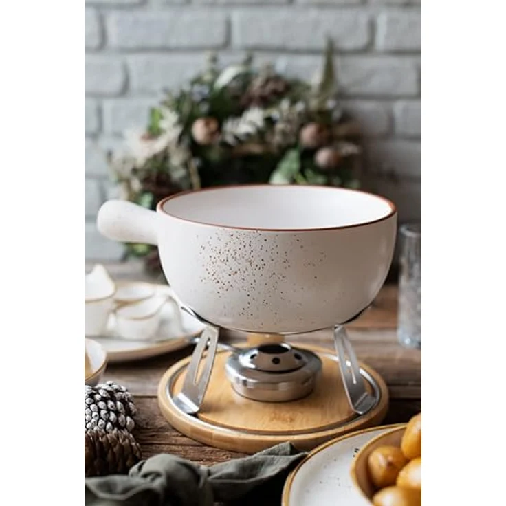 MÄSER 935480 Serie Pintar, 6 Personen, Käsefondue Set im Vintage-Stil, Keramik - Harmonisches Design, robustes Steinzeug, perfekte Wärmeverteilung – Bild 3