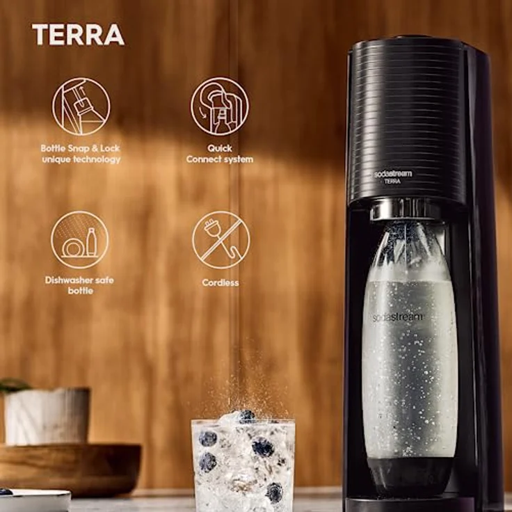 SodaStream Terra Wassersprudler, CO2-Zylinder 60L, inkl.1 L PET-Flasche, schwarz – Bild 4