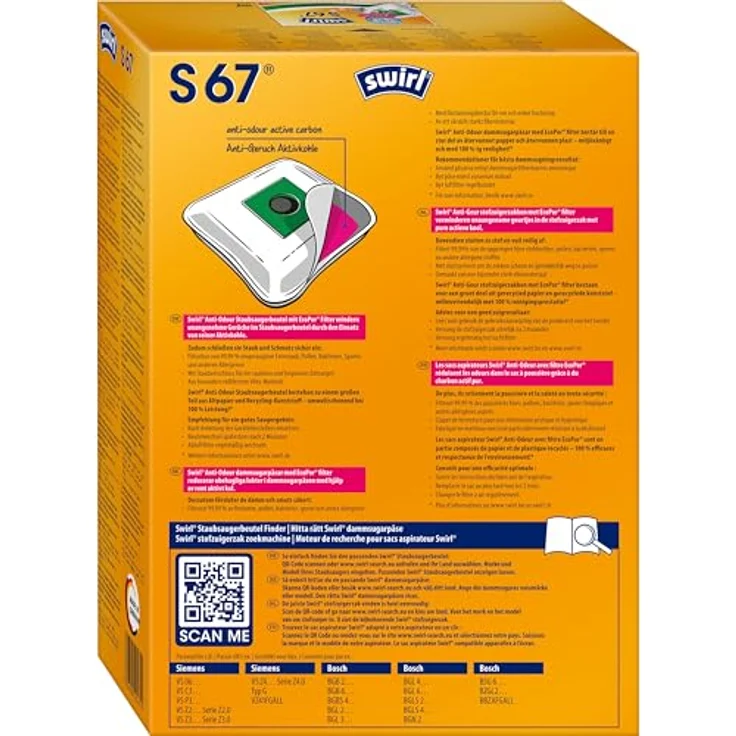 Swirl S 67 EcoPor Anti Odour Staubsaugerbeutel, 4 Stück, mit Aktivkohle für Tierhaushalte – Bild 2