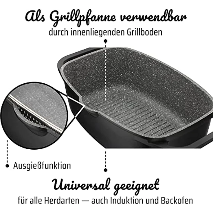 GSW 410182 Universalbräter Gourmet Granit 33x21cm, Aluminium, Glas, schwarz – Bild 4