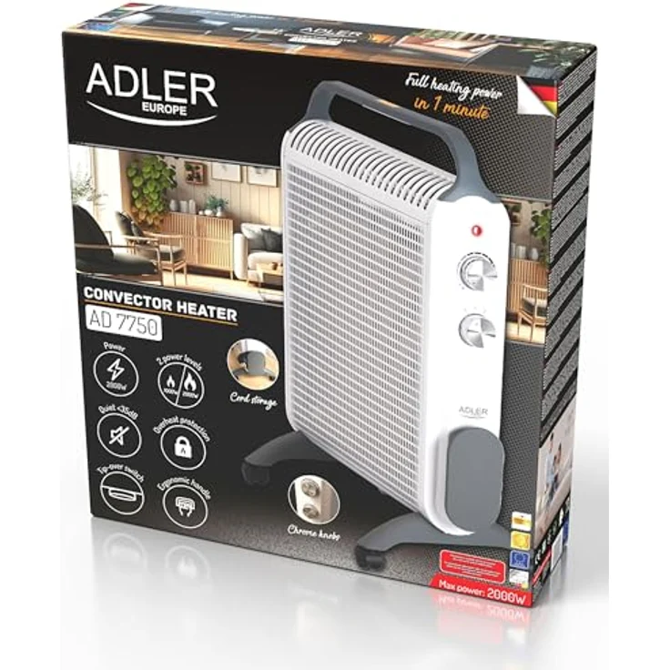 Adler Elektrische Heizung 2000W mit Rädern und Griff, Weiss – Bild 8