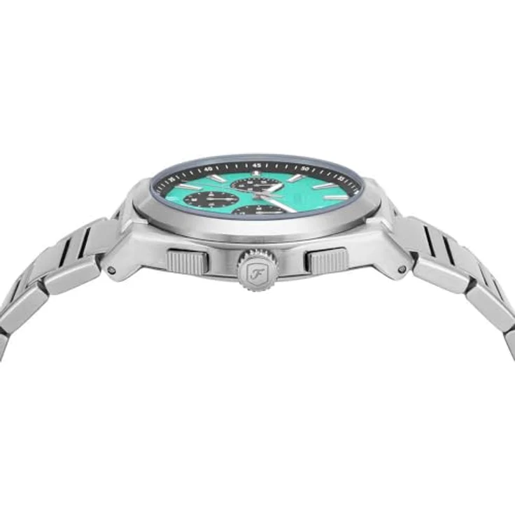 FOSSIL Herren Analog Quarz Uhr FS6117, 44 mm, silberfarbenes Edelstahlgehäuse mit blauem Sunray-Zifferblatt, wasserdicht bis 50 m, Edelstahl Armband – Bild 5