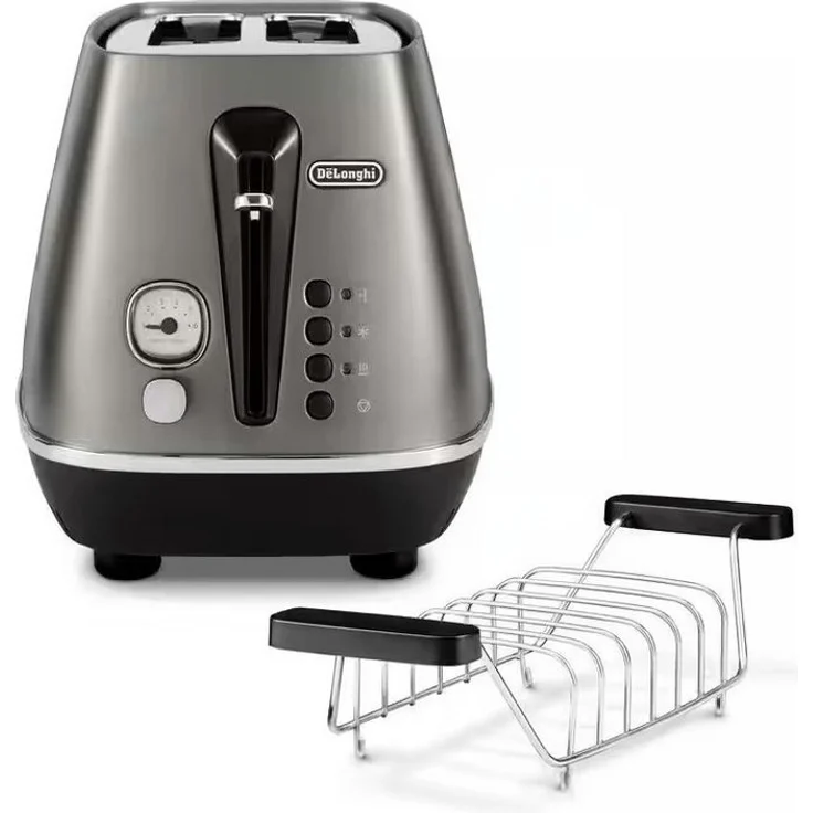 De'Longhi Toaster Distinta Titanium CTI2103.TB, Edelstahl 2 Schlitze, Defrost-Funktion, 900W