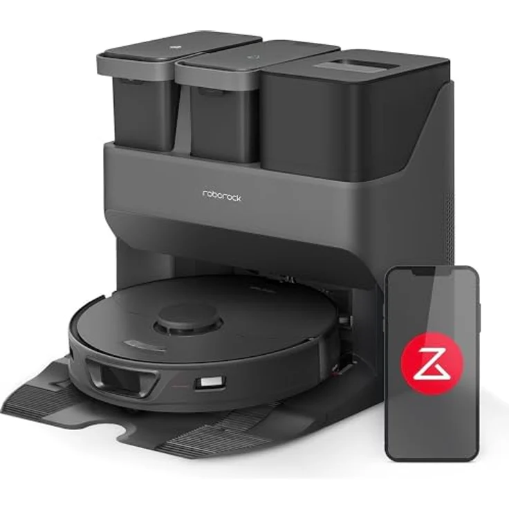 Roborock S7 Max Ultra, Saugwischroboter mit 5500 Pa Saugleistung, selbstentleerender Absaugstation, Ultraschall-Wischsystem, Schwarz-Grau – Bild 1