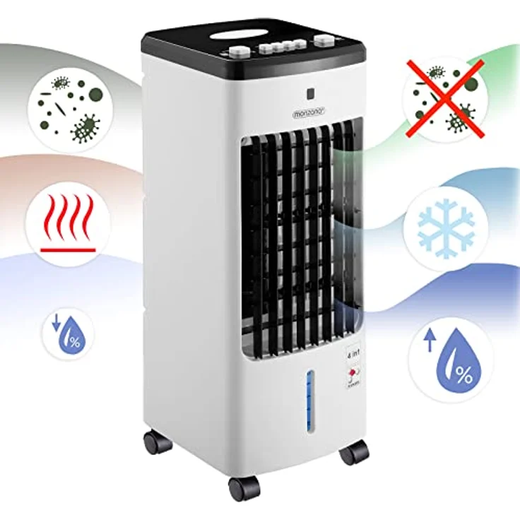 Monzana Luftkühler 4in1 mobil 60W 330m³-h Oszillation 3,5L inkl. 4 Kühlakkus 3,5L Ventilator Luftbefeuchter Ionisator Aircooler – Bild 5