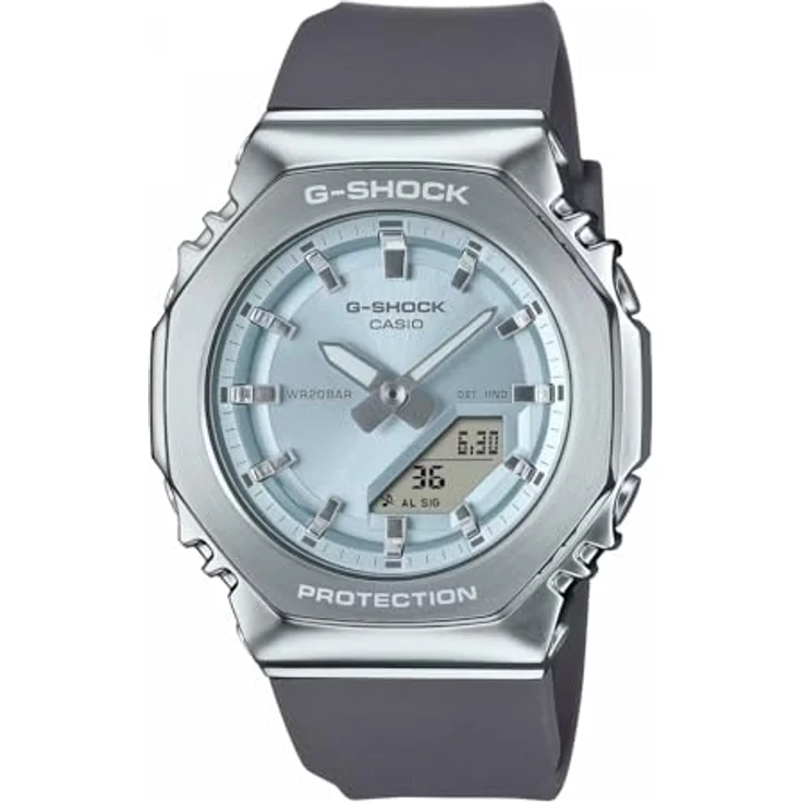 Casio G-Shock Classic Damenuhr Grau/Hellblau GM-S2110-2AER, Edelstahlgehäuse und blauem Zifferblatt – Bild 1