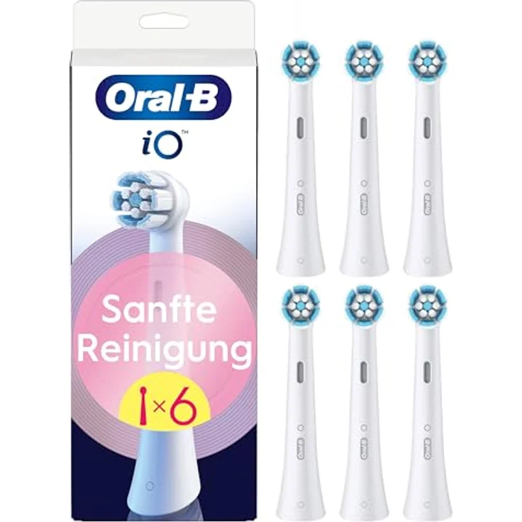 Oral-B iO Sanfte Reinigung Aufsteckbürsten, 6 Stück, für empfindliches Zahnfleisch, Weiß – Bild 1