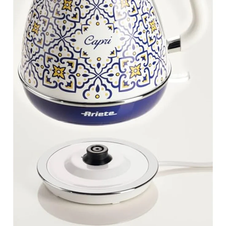 Ariete 2869 Capri Wasserkocher, elektrischer Wasserkocher, 1,7 l, Aufgüsse, Tee, Kräutertee, kabelloser Boden, automatische Abschaltung, mediterraner Stil, blau – Bild 2