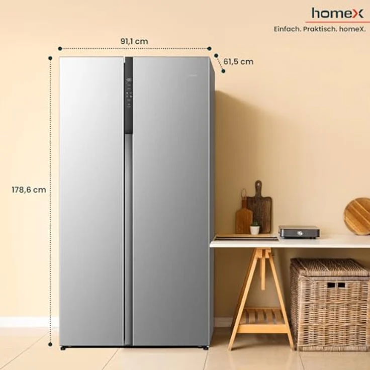 homeX CFBSN5441C-S Side by Side Kühlschrank, Kühl-Gefrier-Kombination 544 Liter, No Frost, Multi Airflow, leise 37 dB, silber – Bild 4