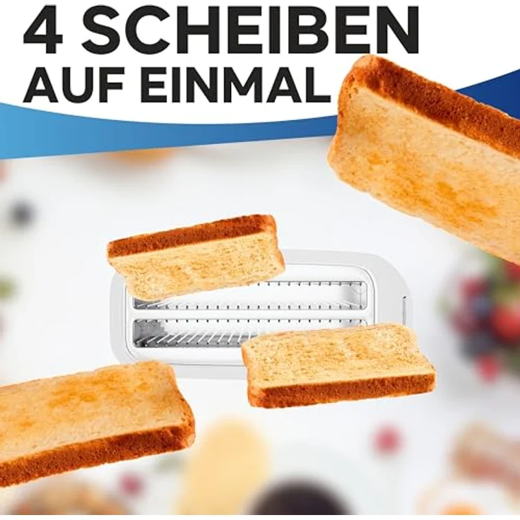 Bomann Toaster 4 Scheiben | Langschlitztoaster mit Auftau-/Aufwärm-/Schnellstoppfunktion | Toaster mit Brötchenaufsatz | Toaster weiß auch für Toastbrötchen & Fertigwaffeln | TA 6070 CB – Bild 2