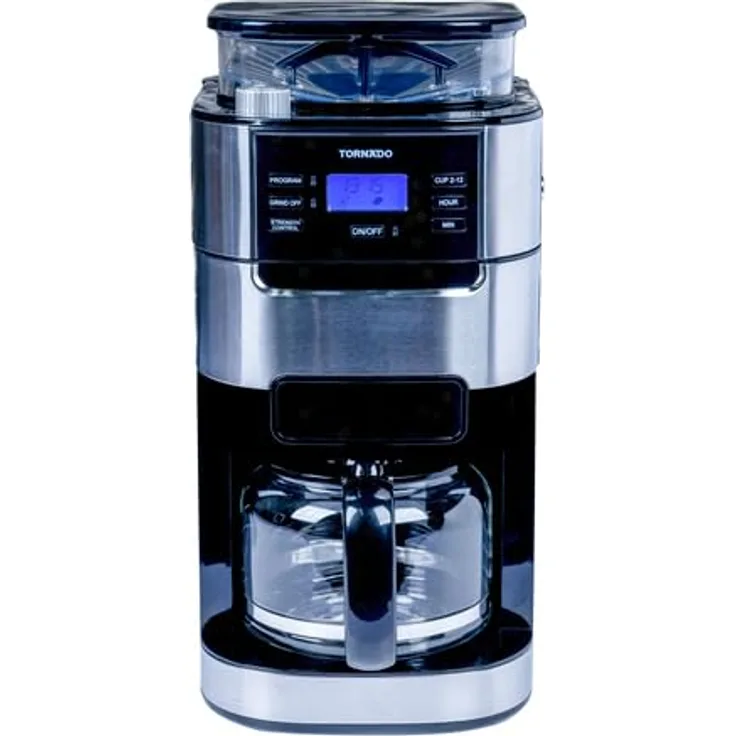 Tornado TCM1025AGS Filterkaffeemaschine Edelstahl Schwarz, Permanentfilter, 1000W, platzsparend