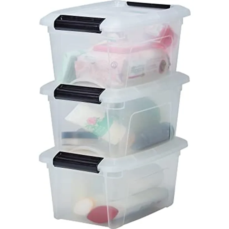 Iris Ohyama, Aufbewahrungsboxen aus Kunststoff mit Deckel und Verschlussclips, 5L, 3er Set, Integrierte Griffe, BPA frei, Büro, Wohnzimmer, DDNTB-5, Klar