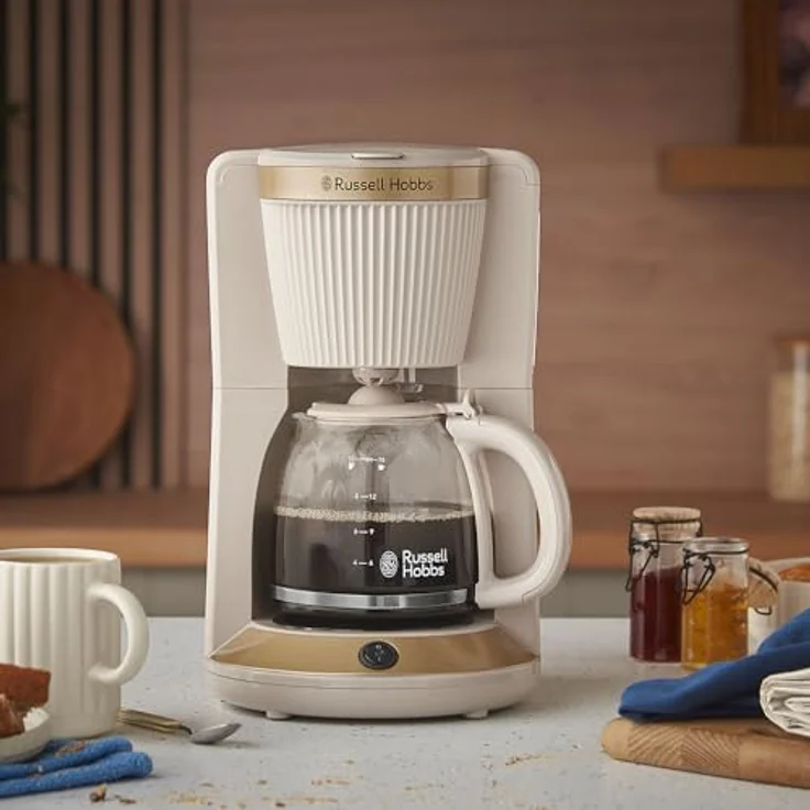 Russell Hobbs Brontë Stone Filterkaffeemaschine 1,25L, 1100W mit WhilTech-Brühtechnologie, Tropf-Stopp, Warmhalteplatte und Glaskanne, Farbe: Steinfarben – Bild 2
