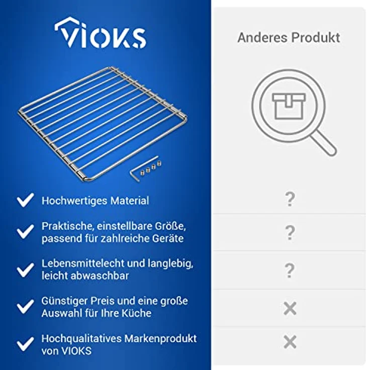 VIOKS Grillrost Verchromt, Ausziehbar 230-400 mm, Universeller Backofen-/Herdrost, Leicht zu reinigen – Bild 5