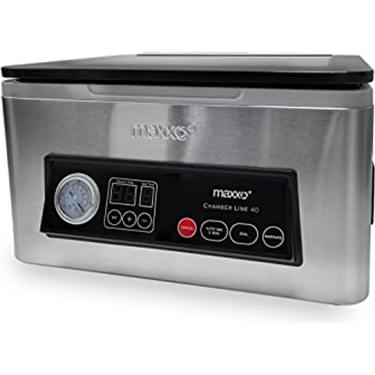 Maxxo VM ChamberLine 40 Kammervakuumierer 4 L Profi Vakuumierer für Flüβigkeiten 72 l/min + 30 Stück Vakuumbeutel, Edelstahl-Gehäuse