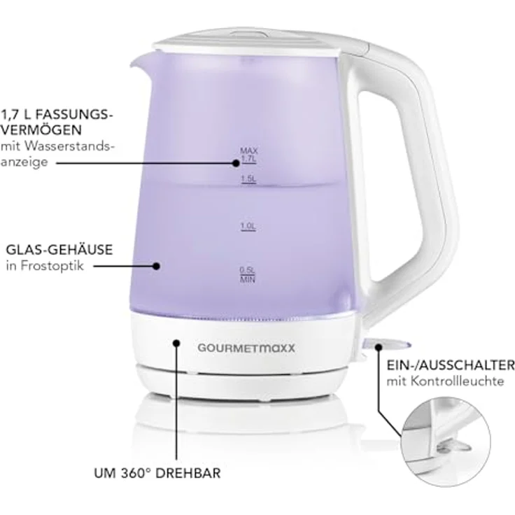 GOURMETmaxx Glas-Wasserkocher mit Frostglas-Design 1,7 Liter – Bild 4