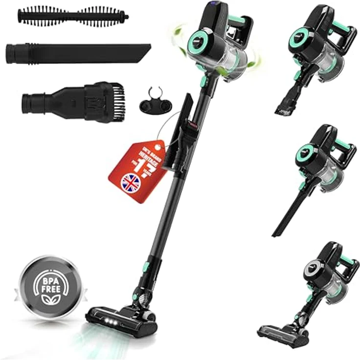 Linsar - Akku Staubsauger - Beutellos - 36 Min Laufzeit - Kabellos und inkl. Wandhalterung - Mit Breiter LED-Elektrobürste, HEPA-Filter und Bürstenlosem Motor - Für alle Bodenarten (Groß) – Bild 1