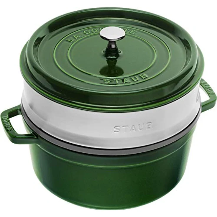 STAUB Gusseisen Bräter-Cocotte, mit Dämpfeinsatz, rund 26 cm, 5,2 L, basilikum - grün – Bild 2