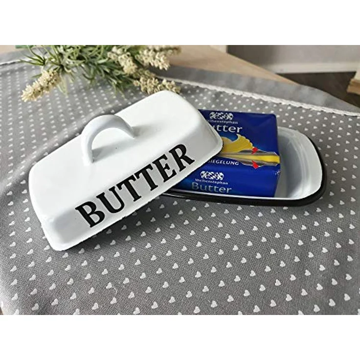 Ambiente Haus Retro Butterdose 51230, Emaillierte Butterschale in Weiß für 250 g Butter, Vintage Design – Bild 2