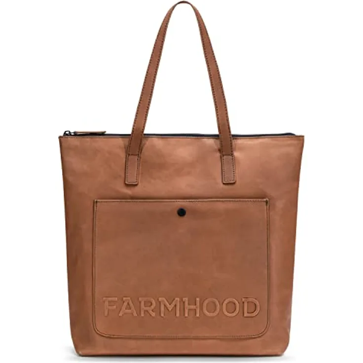 Farmhood Nashville XL Shopper Tasche Leder, 35 cm, Braun, mit Innenfächern und Reißverschlussfach