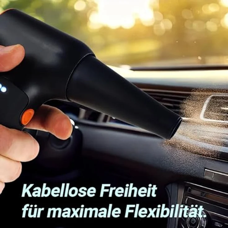 @tec Mini Turbo Akku Staubgebläse, kabellos mit 130.000 U/min, 6000mAh, Schwarz/Orange – Bild 4