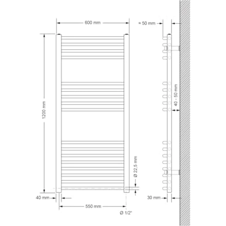 LuxeBath Elektrischer Badheizkörper Sahara 600x1200 mm, gebogen, Chrom, 900W mit Thermostat und Digitalanzeige, Handtuchwärmer und Trockner – Bild 2