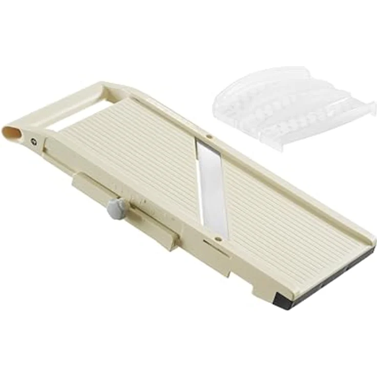 HENDI Japanische Mandoline Shōgun, Gemüsehobel mit Fingerschutz und integrierter Klinge, für hauchdünne Scheiben, 1-5 mm Schnittdicke, beige – Bild 5