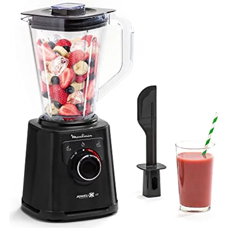 Moulinex Perfect Mix+ LM88A8 Tischplatten-Mixer, 1200 W, schnelle Ergebnisse, 1,5 Liter Fassungsvermögen, 3 Programme: Smoothie-Mixer, Eispiegel, Autoclean, Tritankanne, inkl. Schwarz