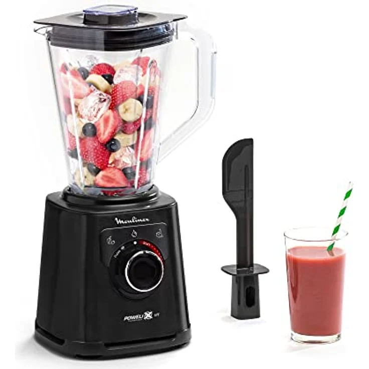 Moulinex Perfect Mix+ LM88A8 Tischplatten-Mixer, 1200 W, schnelle Ergebnisse, 1,5 Liter Fassungsvermögen, 3 Programme: Smoothie-Mixer, Eispiegel, Autoclean, Tritankanne, inkl. Schwarz – Bild 1