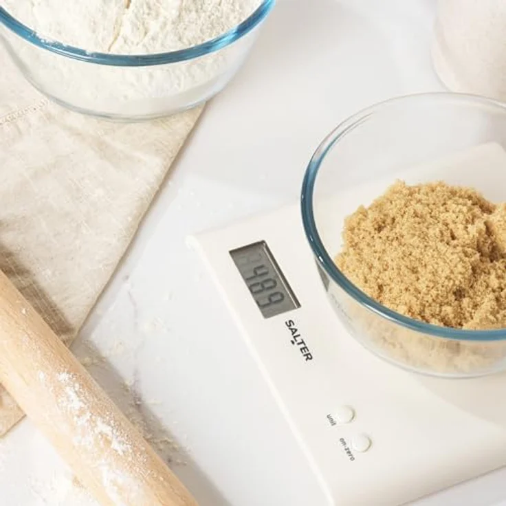 SALTER digitale Küchenwaage, elektronische Waage für die Küche, LCD-Display, Zuwiegefunktion, einfach zu reinigen & platzsparend, max. Traglast 3kg, schlankes Design, weiß – Bild 5