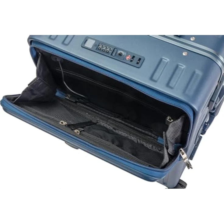 Travelhouse Hartschalen-Trolley Roma, 4 Rollen, mit USB und Getränkehalter Aluminium-Rahmen & Polycarbonat Hartschale, Handgepäckkoffer 55cm, blau – Bild 2