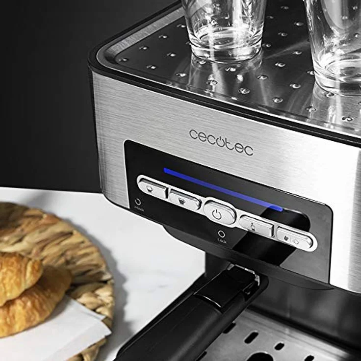 Cecotec Kaffeemaschine Power Espresso 20 Matic. für 1-2 Tassen,20 bar, 1'5 L,Siebträger mit Doppelauslauf, Milchaufschäumdüse, Tassenabstellfläche, 850 W, edelstahl – Bild 6