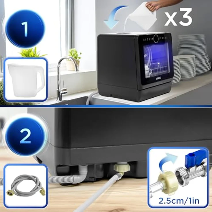 Duronic DW5 BK Tischgeschirrspüler, Mini Geschirrspüler für 3 Gedecke mit 6 Programmen und 5 l Wassertank, ideal für Wohnmobil, Küche, Camping oder Büro – Bild 3
