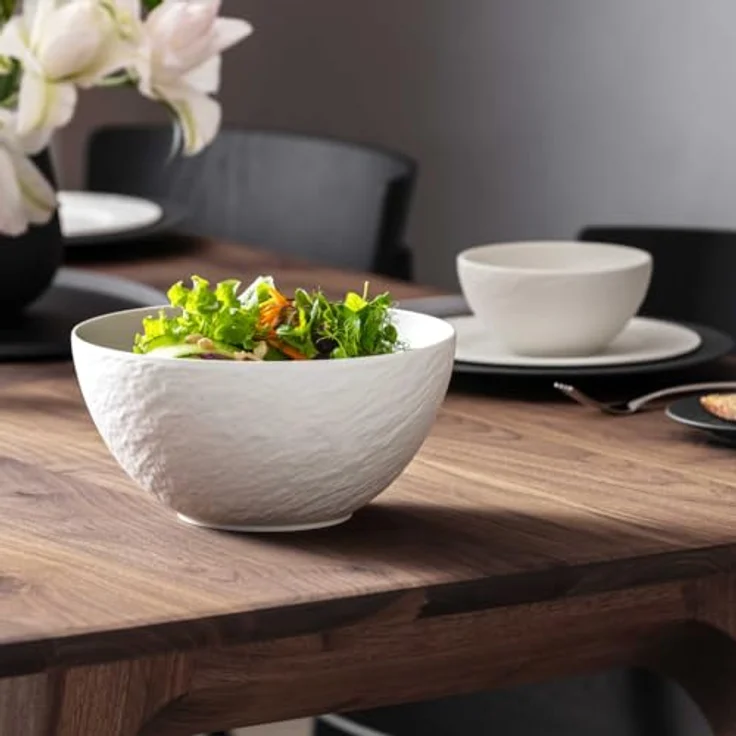 Villeroy & Boch Manufacture Rock blanc, Salatschüssel aus Porzellan mit Schieferoptik, spülmaschinenfest und mikrowellensicher, 1-tlg – Bild 3