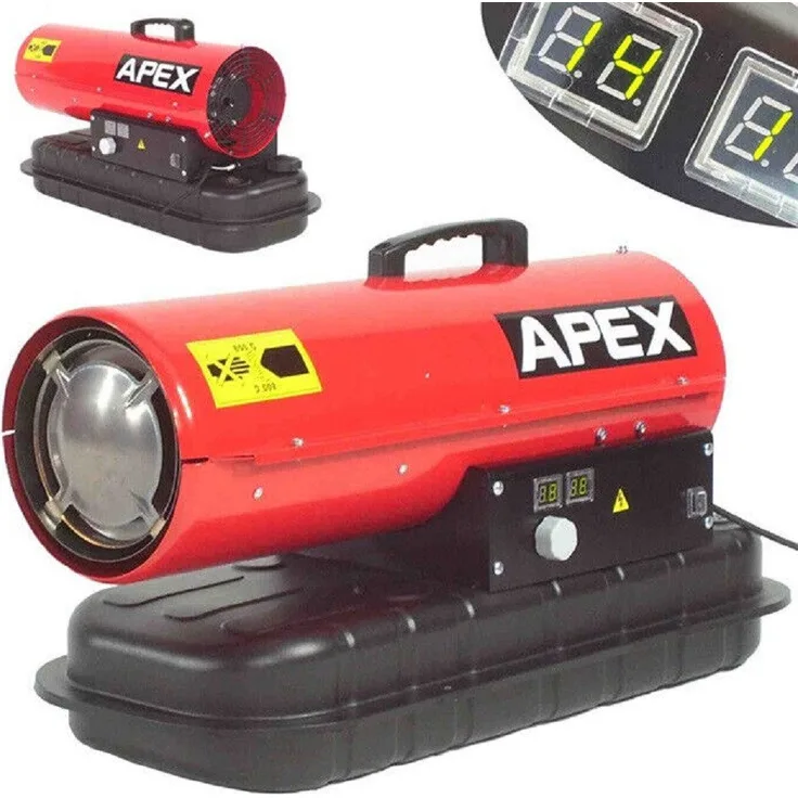 Apex Heizstrahler Heizkanone 20kW Digital Bauheizer Diesel Heizgebläse 56219, kraftvolles 20 kW Ölheizgebläse mit Thermostat, Edelstahlbrenner und Tankanzeige
