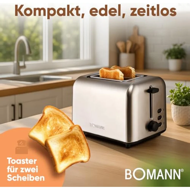 Bomann® Toaster TA 6080 CB, 2 Scheiben mit integriertem Brötchenaufsatz, extra breite Toastschlitze, Edelstahlgehäuse, Auftau-/Aufwärm-Funktion, stufenloser Bräunungsgrad – Bild 4