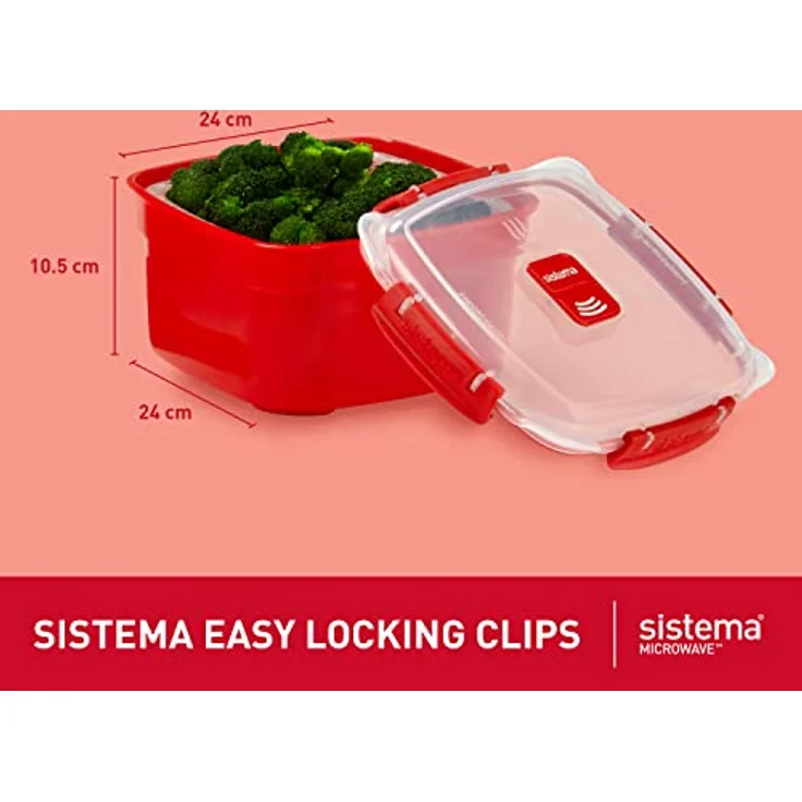 Sistema Microwave Dampfgarer, groß mit herausnehmbarem Korb, 3,2 l, rot-transparent – Bild 3