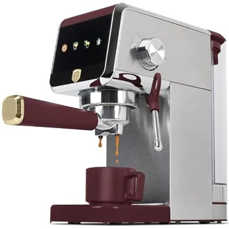 Berlinger Haus 2-in-1 Kaffeevollautomat Leonardo Collection, Automatischer und Siebträger, Digitale Steuerung, Edelstahl, bordó, mit professionellem Milchaufschäumer und Touchscreen-Display – Bild 5