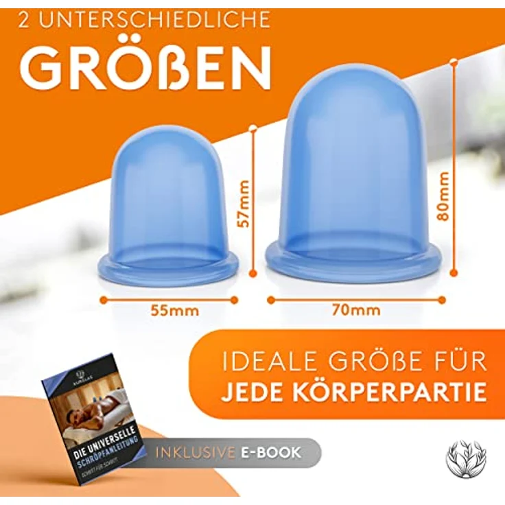 KURGLAS Vakuum-Massager Schröpfgläser Silikon [2 Stück] - Effektive Schröpfen Silikon, Dermatest: Sehr Gut - BPA freies Schröpfglas - Schröpfset, mit e-Book - Gegen Verspannungen & Cellulite - Hochwertige Schröpfset für Anfänger & Fortgeschrittene – Bild 4