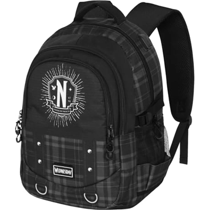 Karactermania Freizeitrucksack Wednesday, großer Tagesrucksack mit USB-Anschluss, 3 Hauptfächer, wasserabweisend – Bild 1