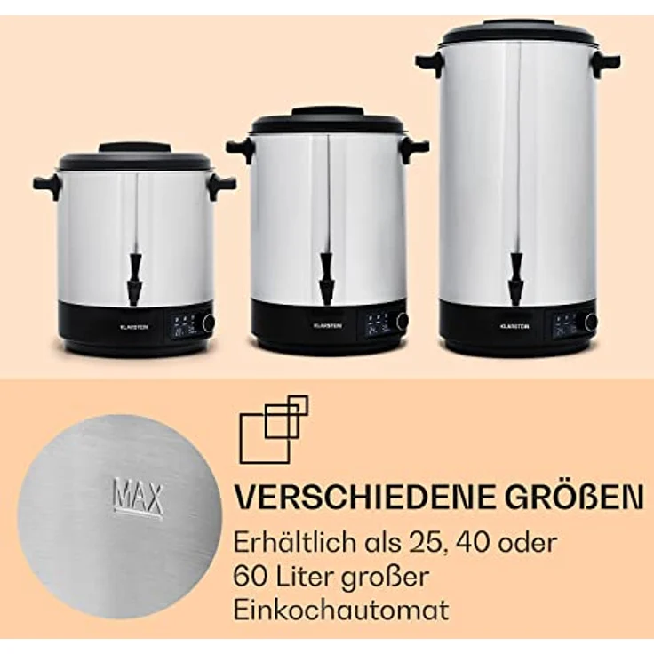 Klarstein Abbey 40 Einkochautomat, Getränkespender mit 40L Kapazität, Edelstahl, 100°C, 180 Minuten – Bild 7