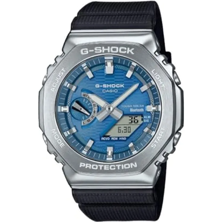 Casio G-Shock Solar Bluetooth Herrenuhr, analog-digital, blau, Edelstahlgehäuse, Quarzwerk, Funktionen: Alarm, Beleuchtung, Stoppuhr