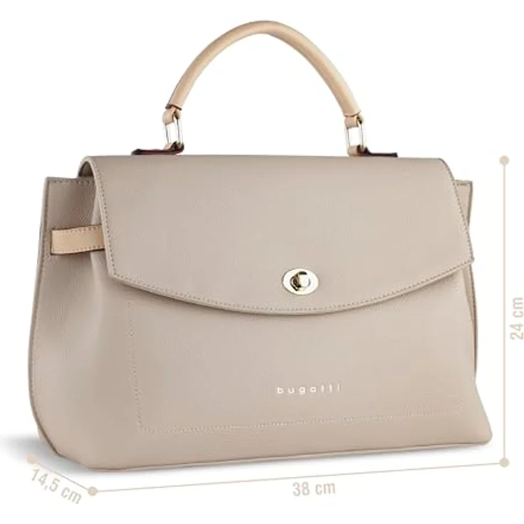 bugatti Umhängetasche ELLA, elegante Handtasche mit kontrastfarbenen Raffungen, goldener Drehverschluss und verstärktem Boden, schwarz – Bild 2