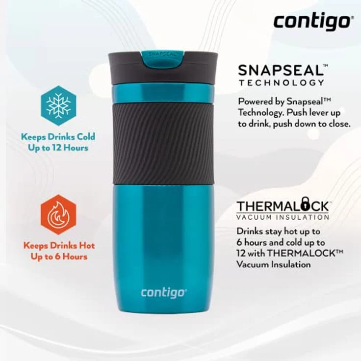 Contigo Thermobecher Byron Snapseal, Edelstahl Isolierbecher, Kaffebecher to go, auslaufsicher, spülmaschinenfester Deckel BPA-frei, 470 ml – Bild 3