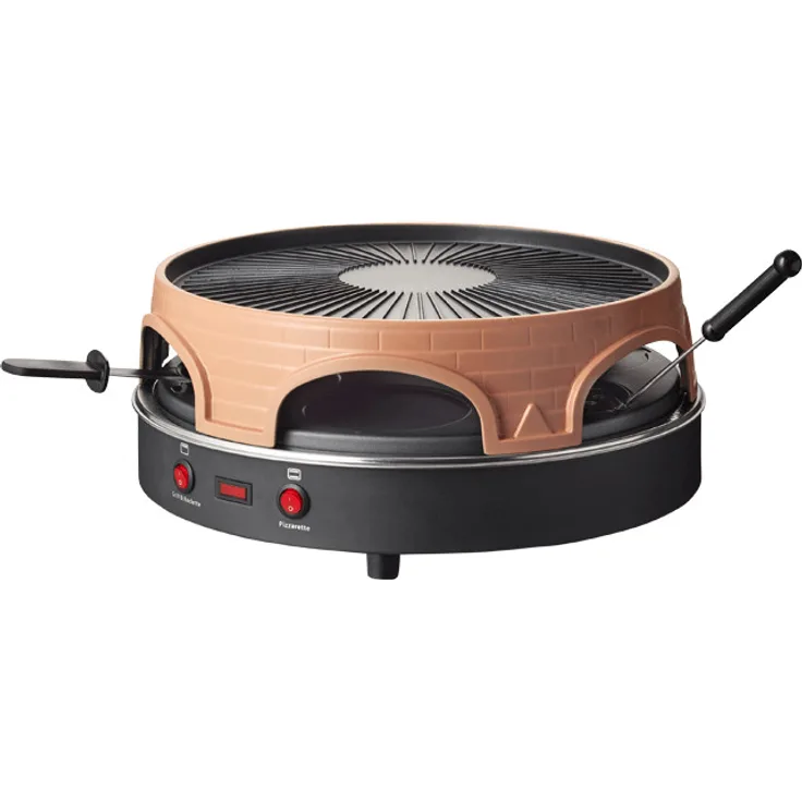 Emerio PO-113255.4 Kombi-Pizza Ofen, Pizzarette, Raclette, Grill, 1500W, 6 Personen, antihaftbeschichtet