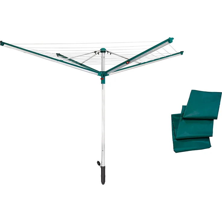 Leifheit Linomatic 500 Deluxe Cover, Wäschespinne inkl. Bodenhülse & Schutzhülle, 50 m Leine, für 5 Waschladungen (82007)