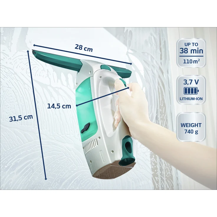 Leifheit Fenstersauger Set Dry and Clean mit Stiel und Einwascher und zweiter Düse 51016 für 360° streifenfreie Reinigung, verwendbar bis zu 35 min, Fensterrreiniger mit Stand-by-Automatik und Click-System – Bild 2