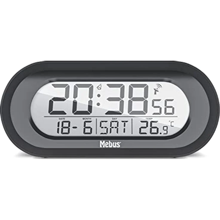 Mebus Funkwecker Modell 25809, digitale Funkuhr mit Temperaturanzeige, Snooze-Funktion, Kalender und Displaybeleuchtung, Farbe: Schwarz – Bild 1
