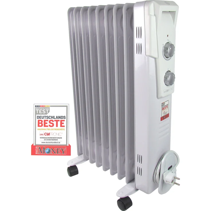 Clatronic 9 Rippen-Ölradiator, 2000 Watt, mobil & kompakt mit 3 Leistungsstufen und stufenlosem Thermostatregler